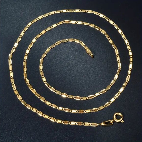 Mens 18K Etched Gold Chain Link Necklace 22 Guys Silver Stamped